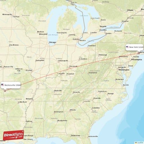 Bentonville - New York direct flight map