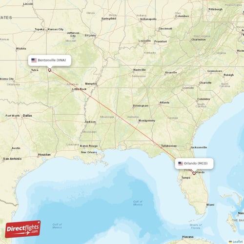 Bentonville - Orlando direct flight map