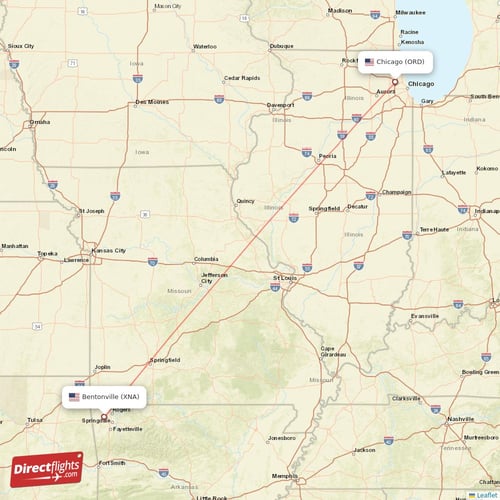 Bentonville - Chicago direct flight map