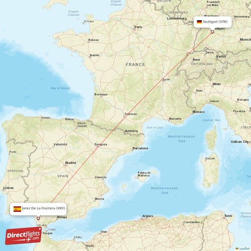 Jerez De La Frontera - Stuttgart direct flight map