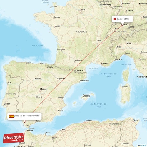 Jerez De La Frontera - Zurich direct flight map