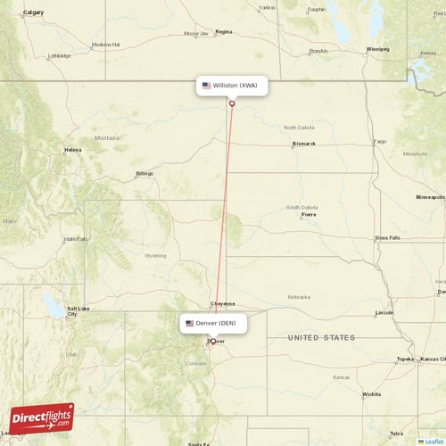 Williston - Denver direct flight map