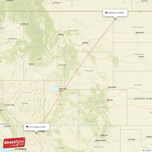 Williston - Las Vegas direct flight map
