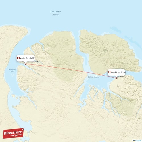 Arctic Bay - Pond Inlet direct flight map