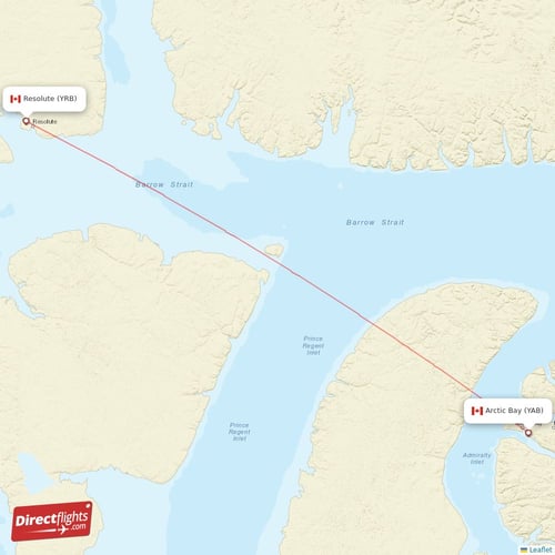 Arctic Bay - Resolute direct flight map