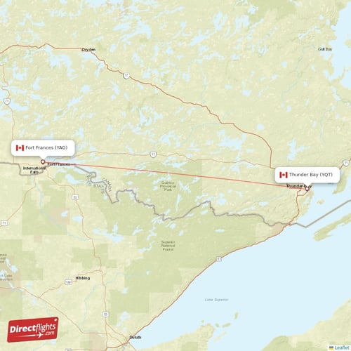 Fort Frances - Thunder Bay direct flight map
