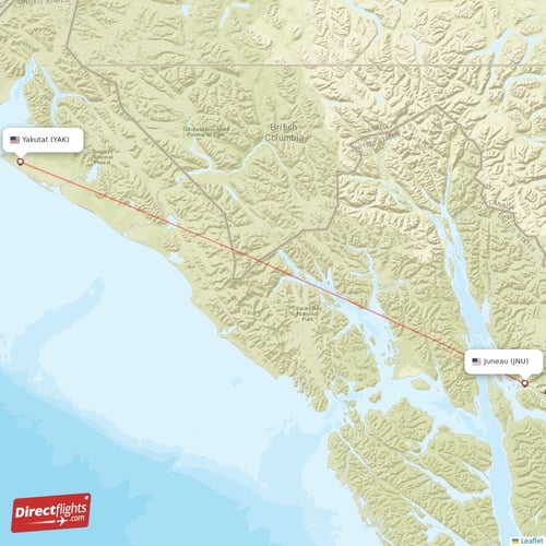 Yakutat - Juneau direct flight map