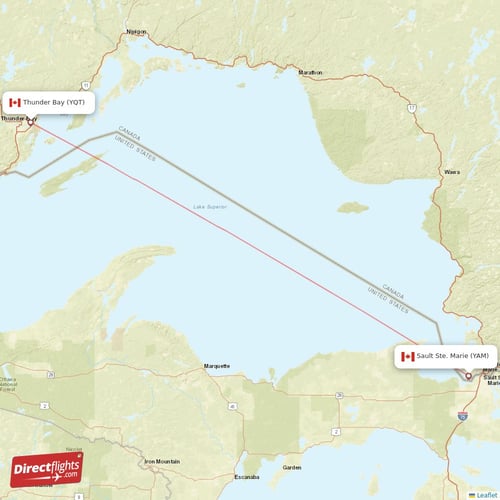 Sault Ste. Marie - Thunder Bay direct flight map