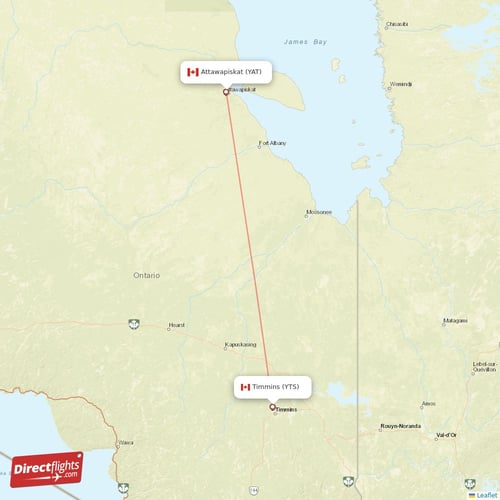 Attawapiskat - Timmins direct flight map