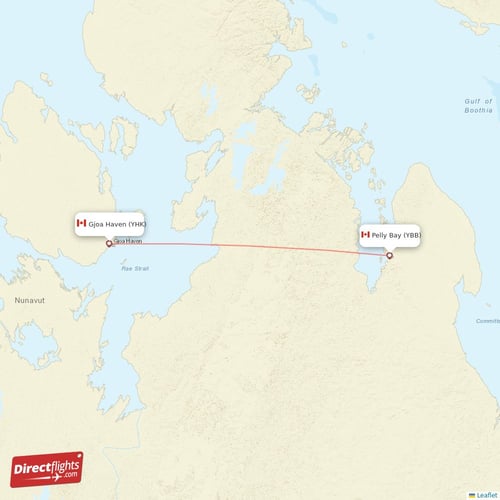 Pelly Bay - Gjoa Haven direct flight map
