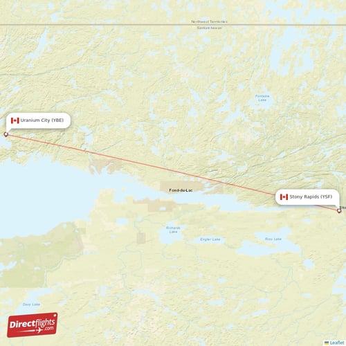 Uranium City - Stony Rapids direct flight map