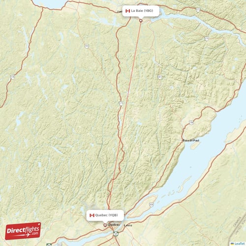 La Baie - Quebec direct flight map
