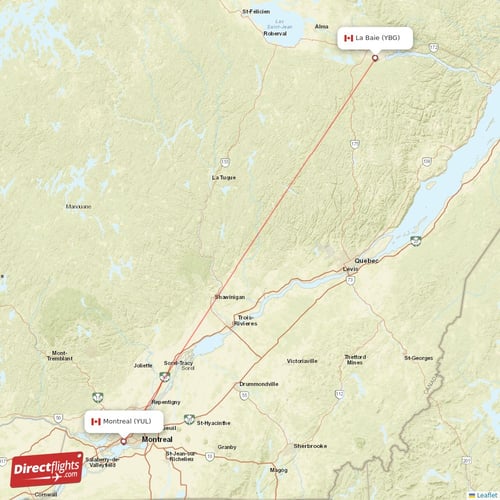 La Baie - Montreal direct flight map