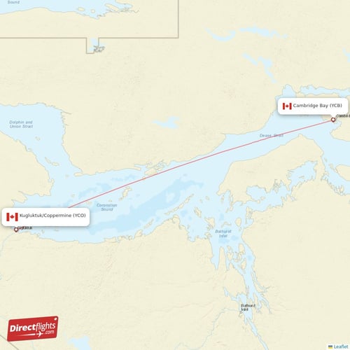 Cambridge Bay - Kugluktuk/Coppermine direct flight map
