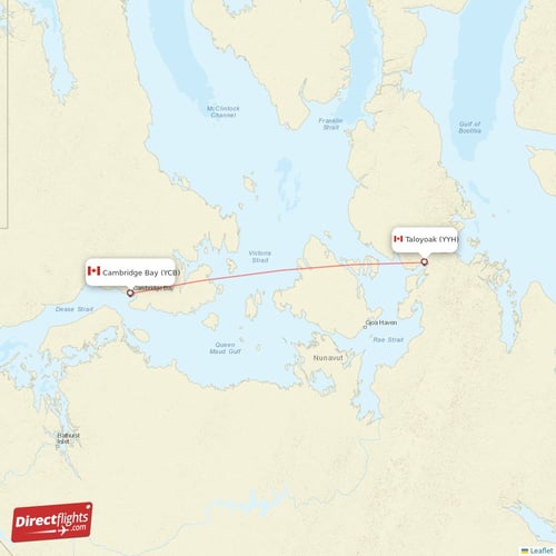 Cambridge Bay - Taloyoak direct flight map
