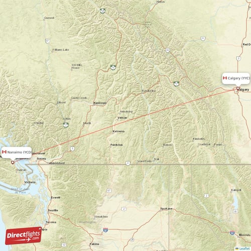 Nanaimo - Calgary direct flight map
