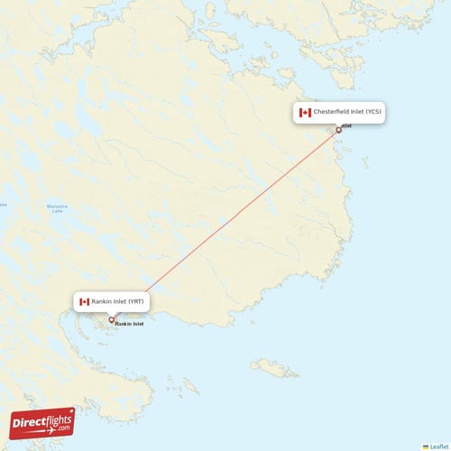 Chesterfield Inlet - Rankin Inlet direct flight map