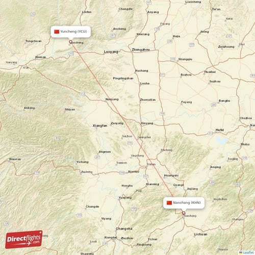 Yuncheng - Nanchang direct flight map