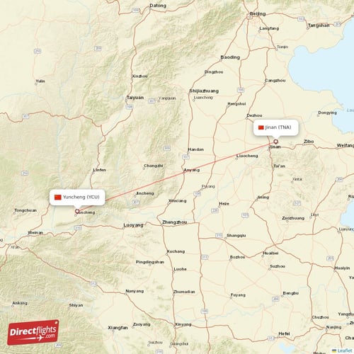 Yuncheng - Jinan direct flight map