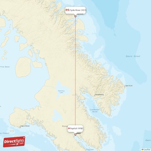Clyde River - Iqaluit direct flight map