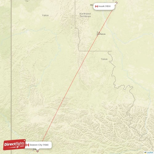 Dawson City - Inuvik direct flight map