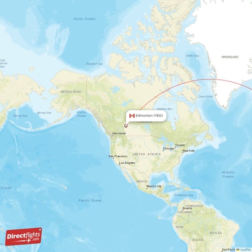 Edmonton - Amsterdam direct flight map