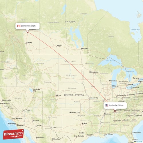Edmonton - Nashville direct flight map