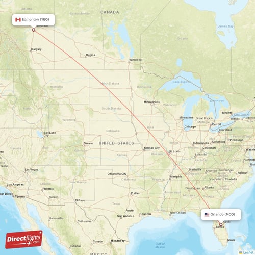 Edmonton - Orlando direct flight map