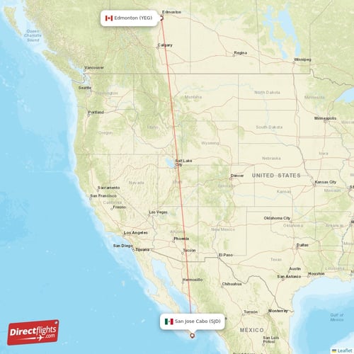 Edmonton - San Jose Cabo direct flight map