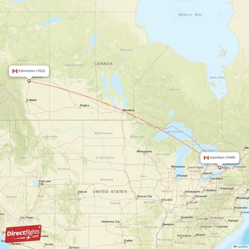 Edmonton - Hamilton direct flight map