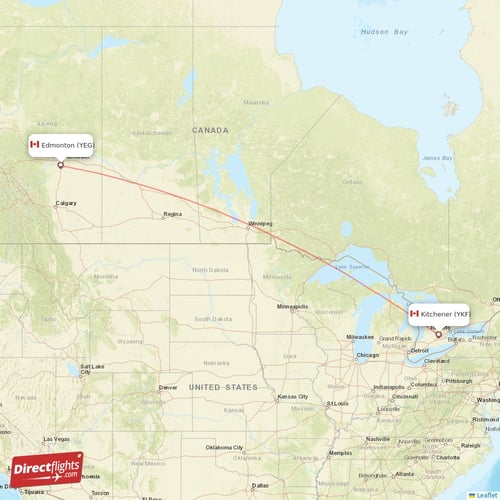 Edmonton - Kitchener direct flight map