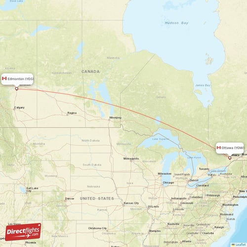 Edmonton - Ottawa direct flight map