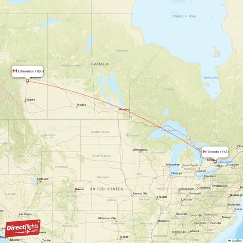Edmonton - Toronto direct flight map
