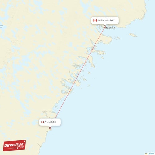 Arviat - Rankin Inlet direct flight map