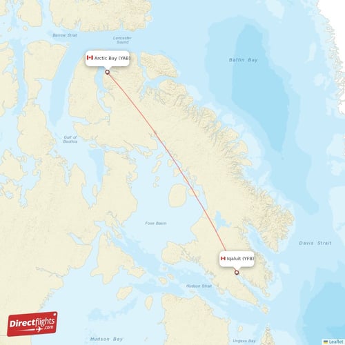 Iqaluit - Arctic Bay direct flight map