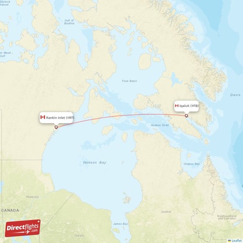 Iqaluit - Rankin Inlet direct flight map
