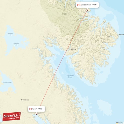 Iqaluit - Qikiqtarkuaq direct flight map