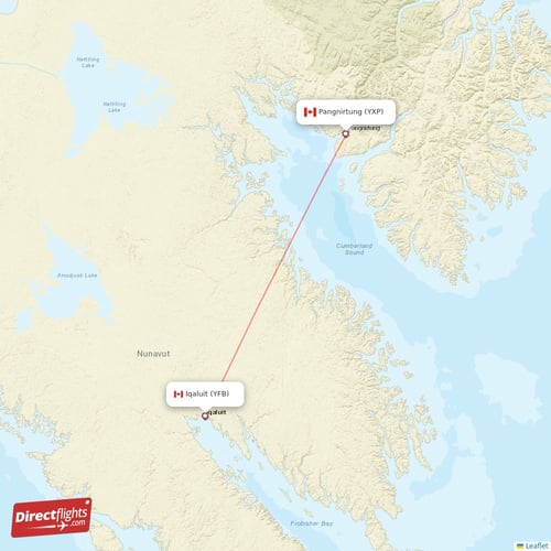 Iqaluit - Pangnirtung direct flight map