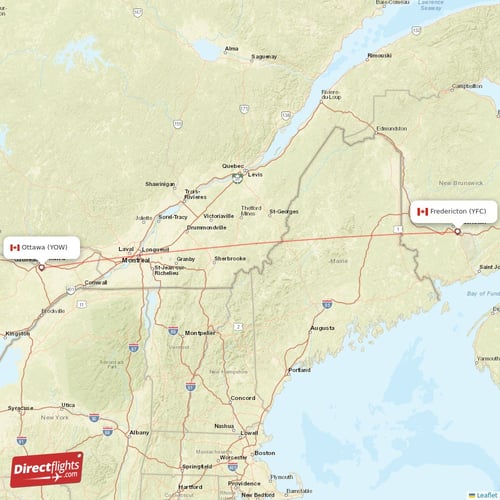 Fredericton - Ottawa direct flight map