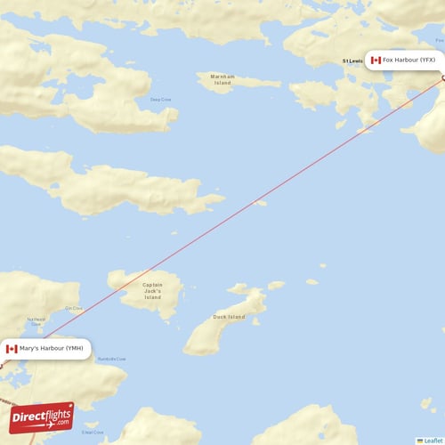 Fox Harbour - Mary's Harbour direct flight map