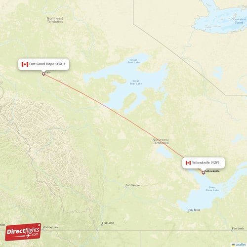 Fort Good Hope - Yellowknife direct flight map