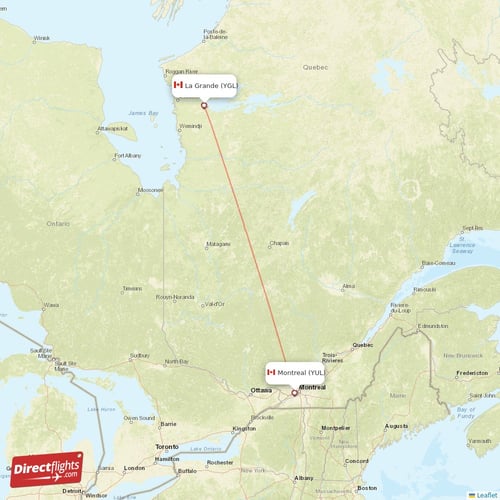 La Grande - Montreal direct flight map