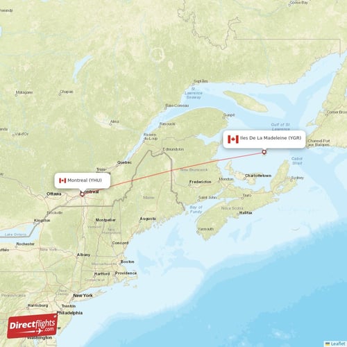 Iles De La Madeleine - Montreal direct flight map