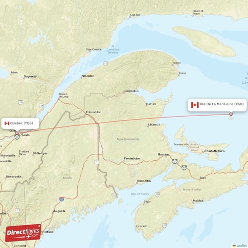 Iles De La Madeleine - Quebec direct flight map