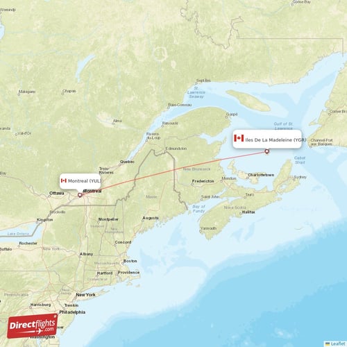 Iles De La Madeleine - Montreal direct flight map