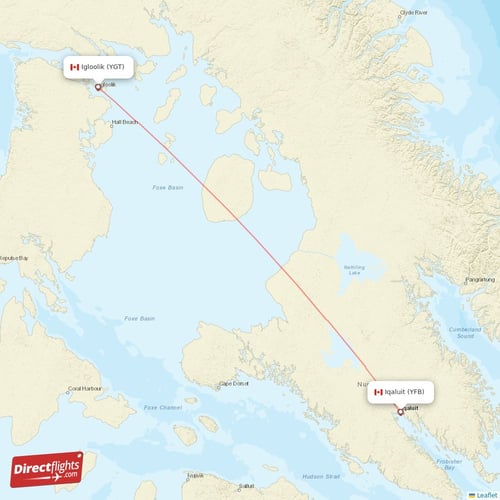 Igloolik - Iqaluit direct flight map