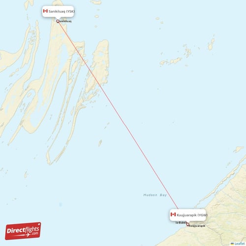 Kuujjuarapik - Sanikiluaq direct flight map