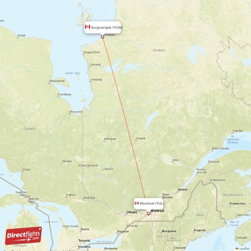 Kuujjuarapik - Montreal direct flight map