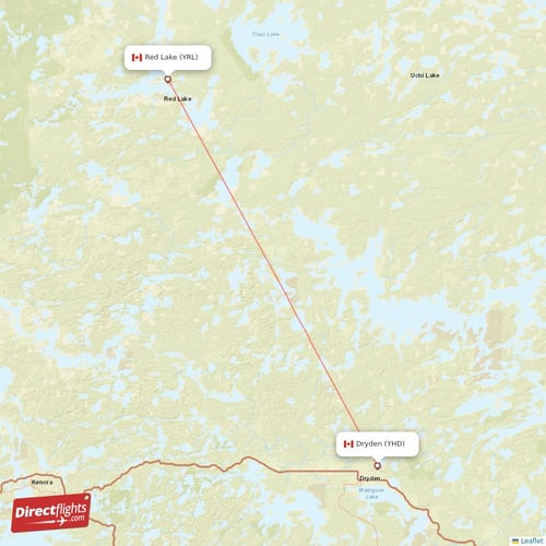 Dryden - Red Lake direct flight map