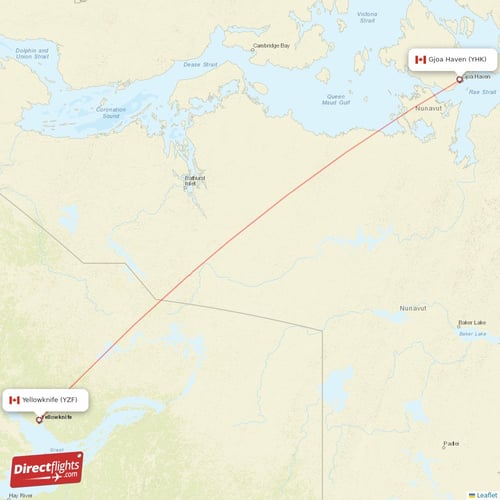 Gjoa Haven - Yellowknife direct flight map